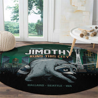 Raccoon Jimothy Runs This City Round Carpet