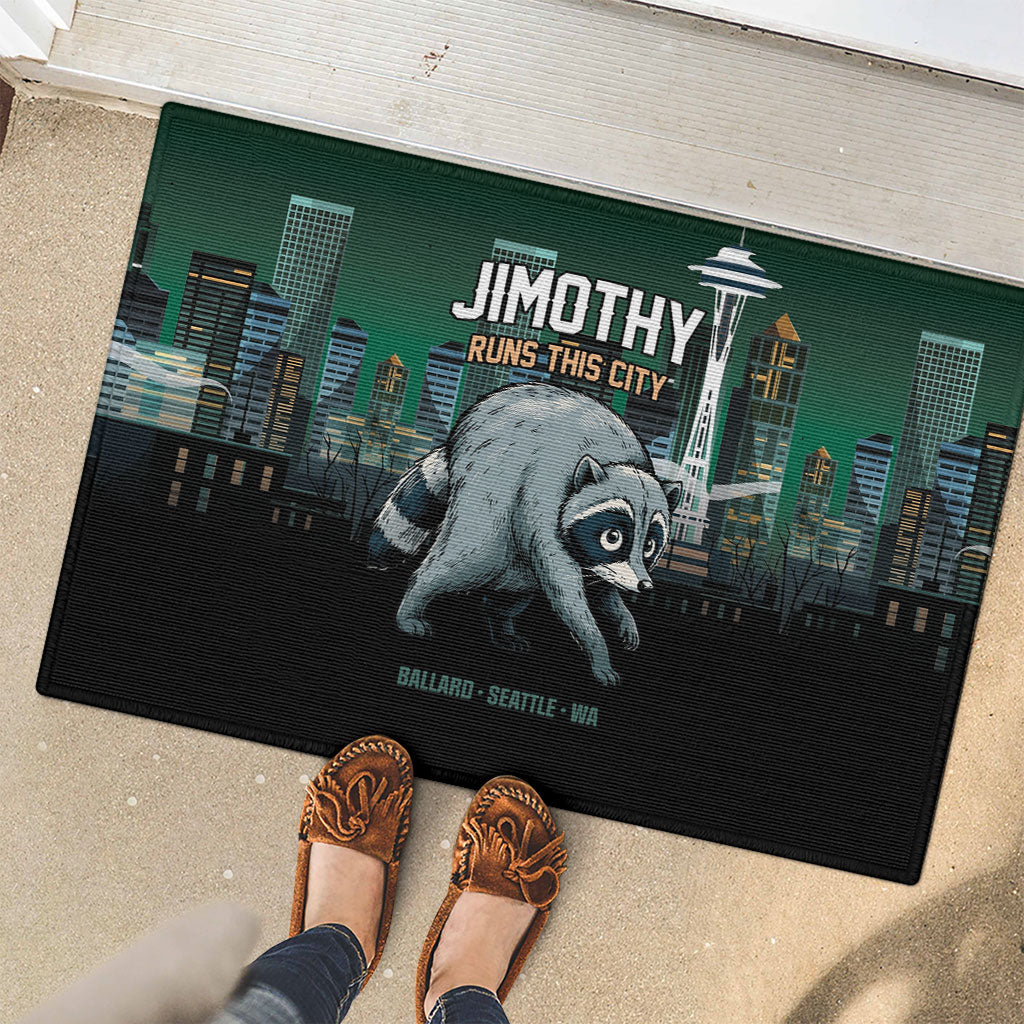 Raccoon Jimothy Runs This City Rubber Doormat