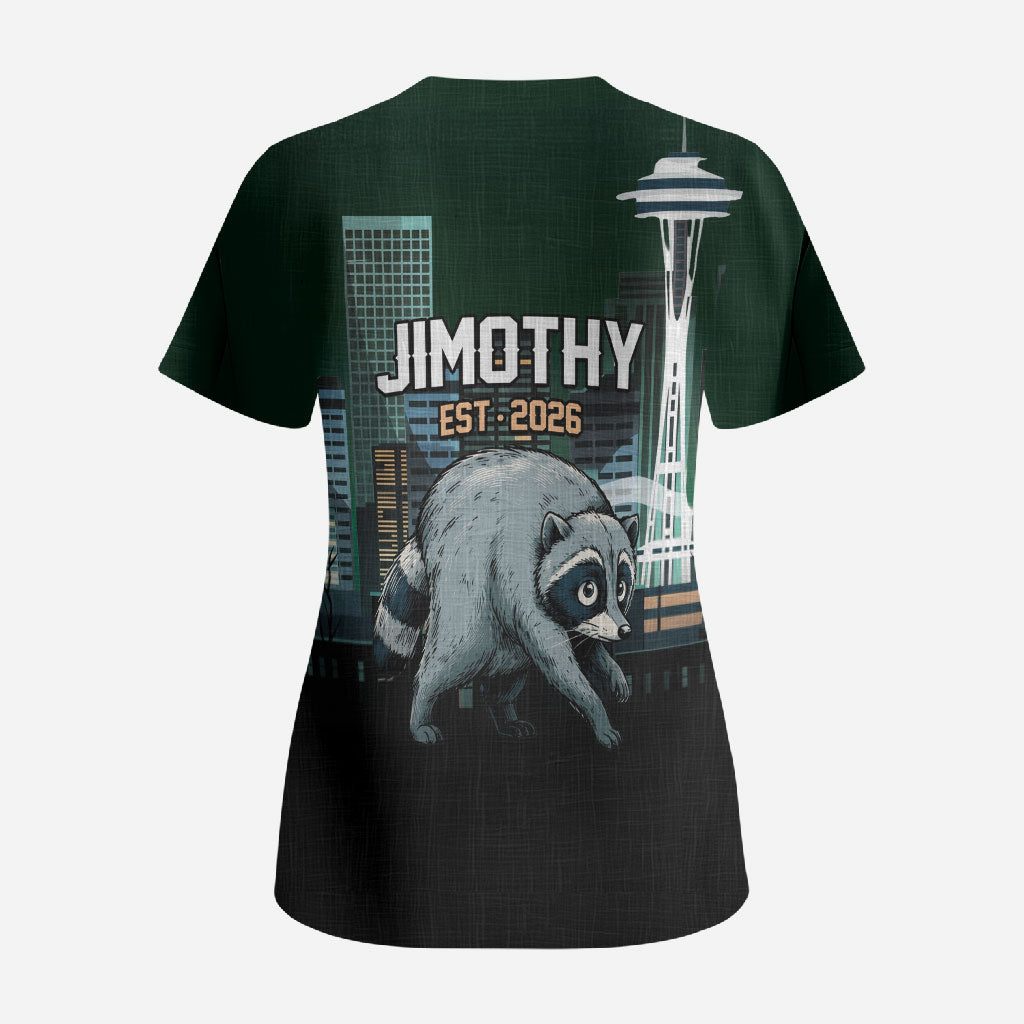 Raccoon Jimothy Runs This City Scrub Top
