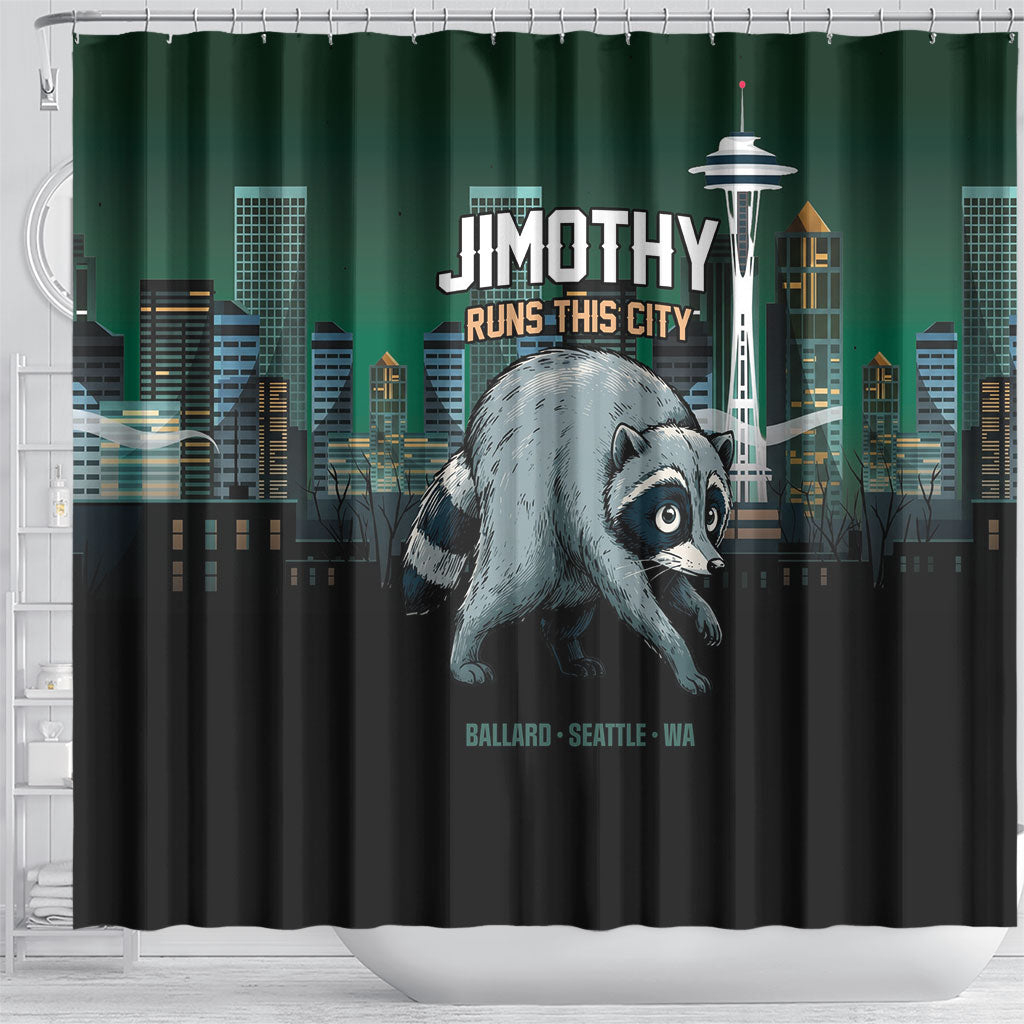Raccoon Jimothy Runs This City Shower Curtain
