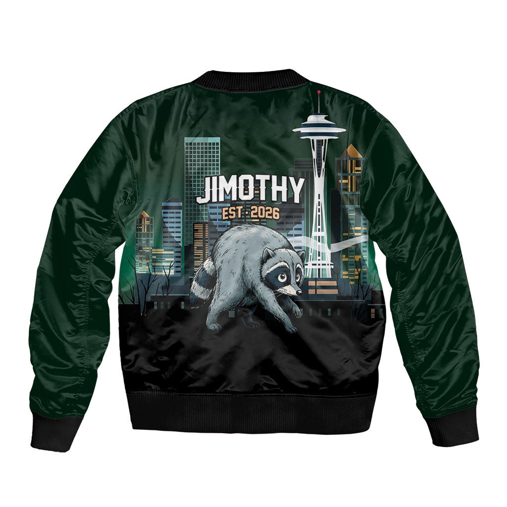 Raccoon Jimothy Runs This City Sleeve Zip Bomber Jacket