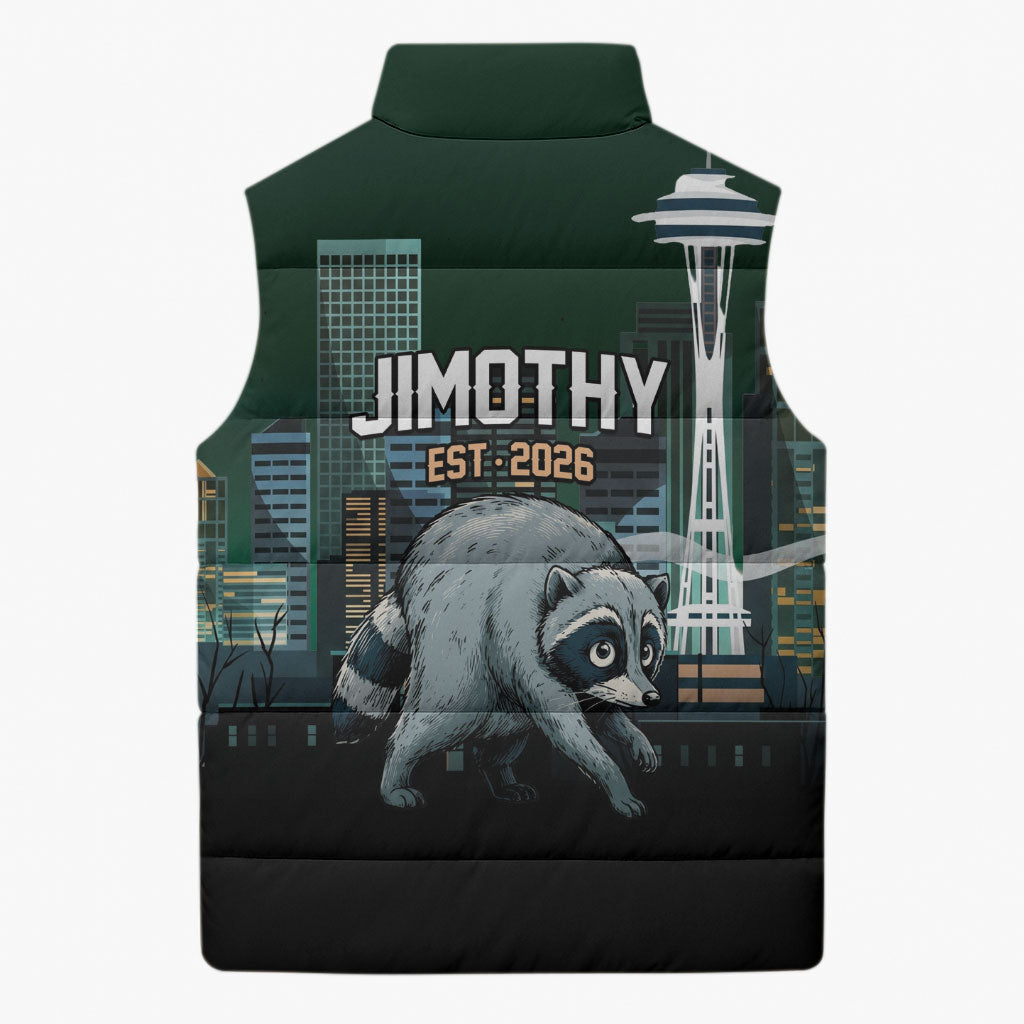 Raccoon Jimothy Runs This City Sleeveless Puffer Jacket