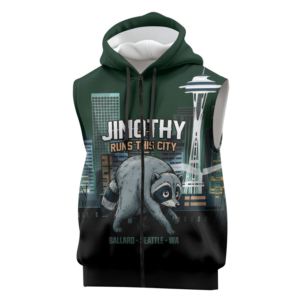 Raccoon Jimothy Runs This City Sleeveless Zip Hoodie