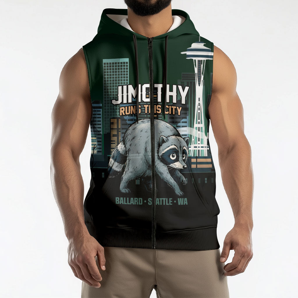 Raccoon Jimothy Runs This City Sleeveless Zip Hoodie