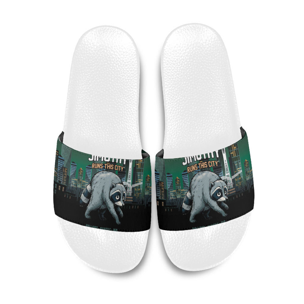 Raccoon Jimothy Runs This City Slide Sandals