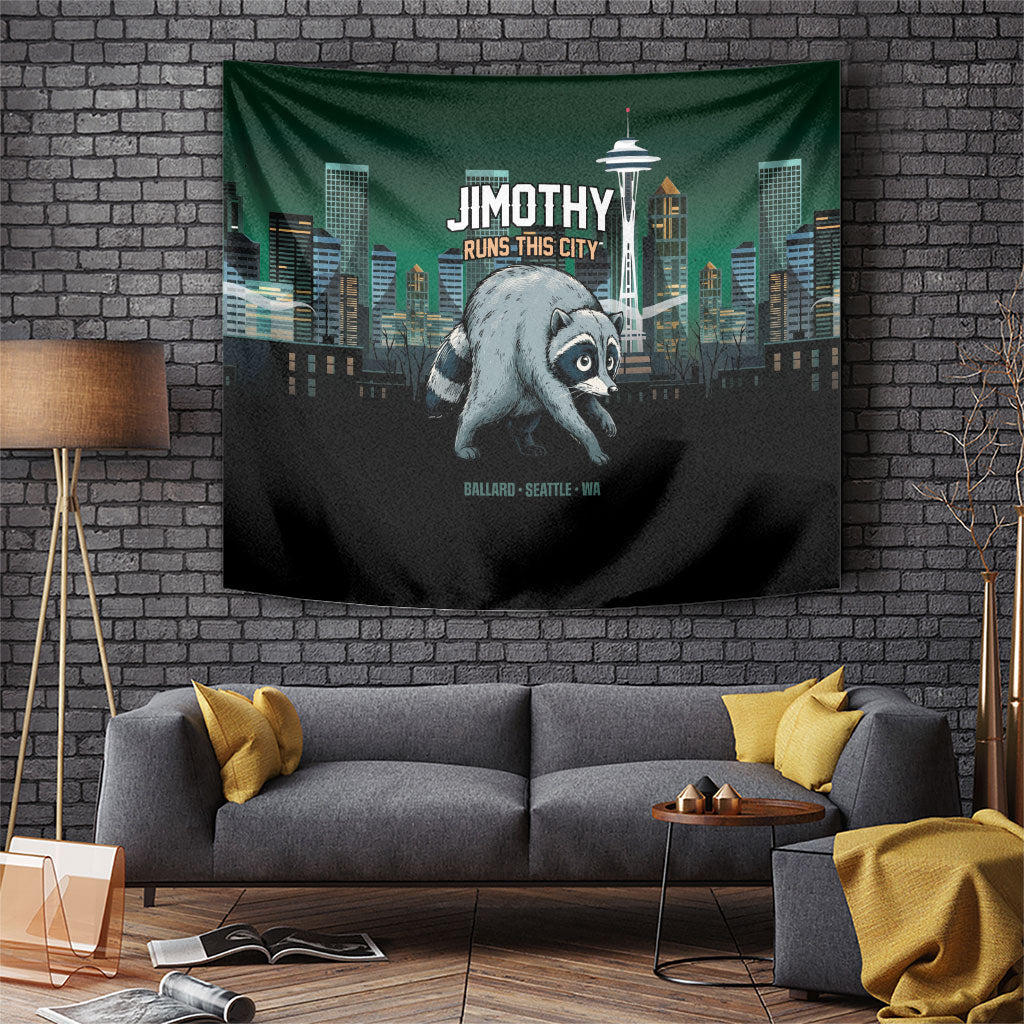 Raccoon Jimothy Runs This City Tapestry