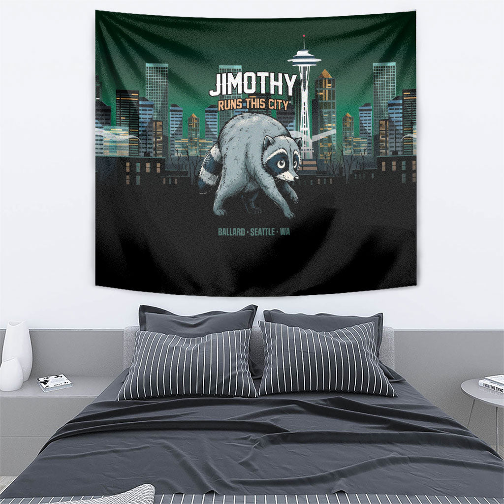 Raccoon Jimothy Runs This City Tapestry