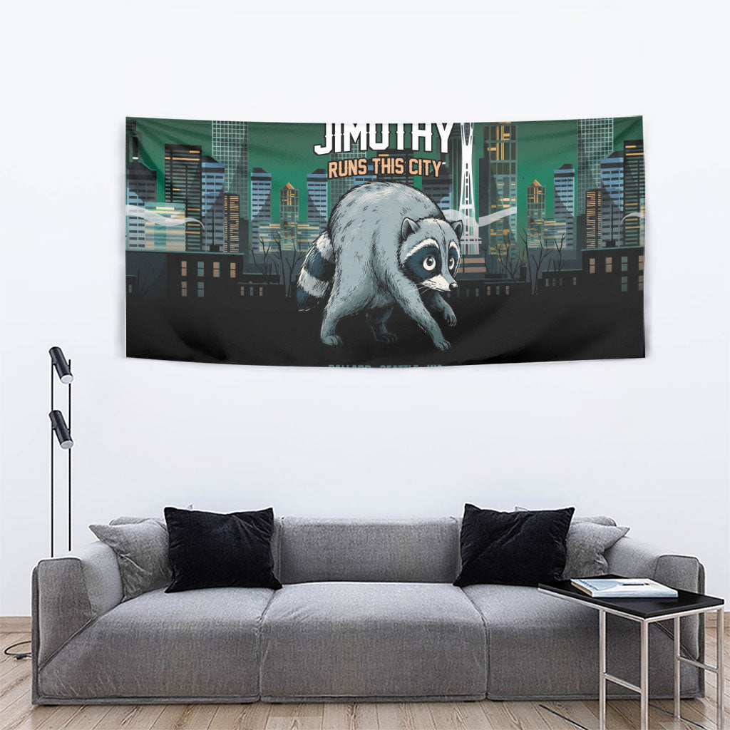 Raccoon Jimothy Runs This City Tapestry