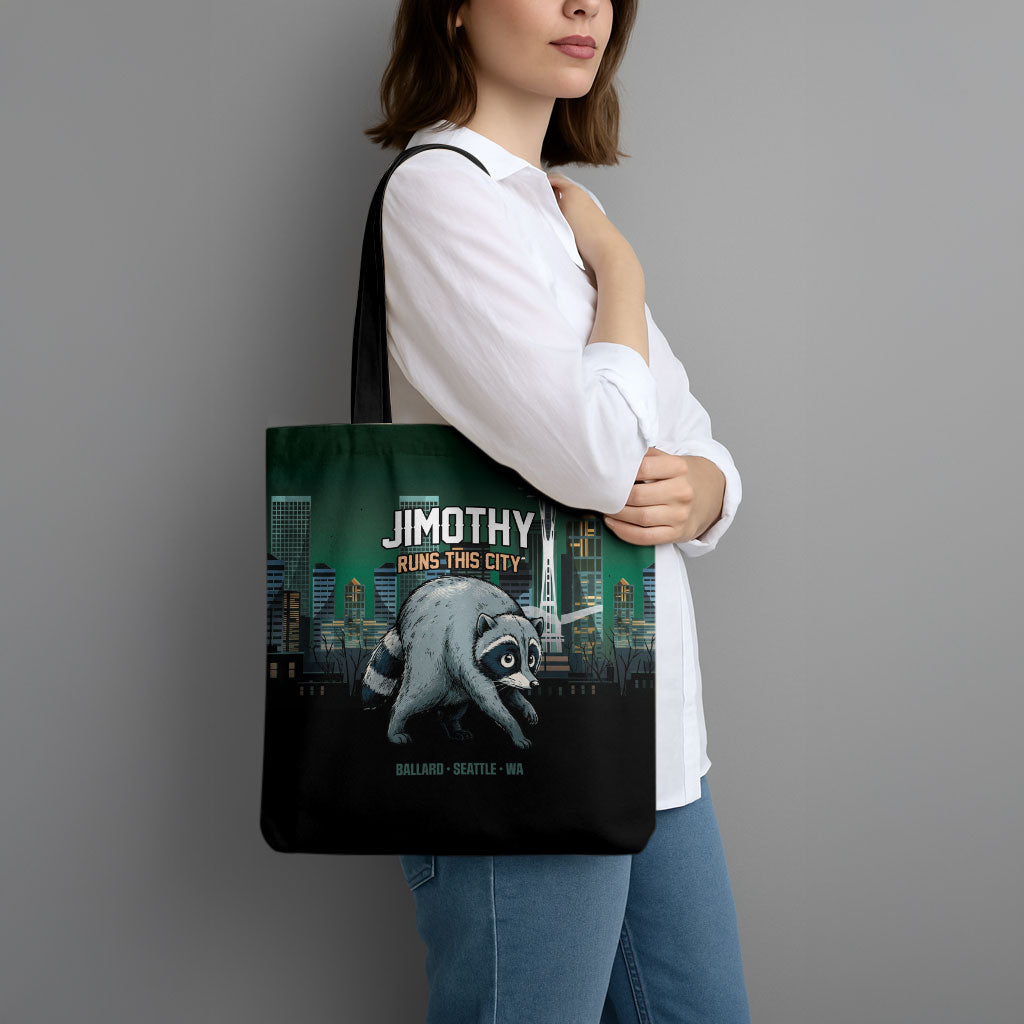 Raccoon Jimothy Runs This City Tote Bag