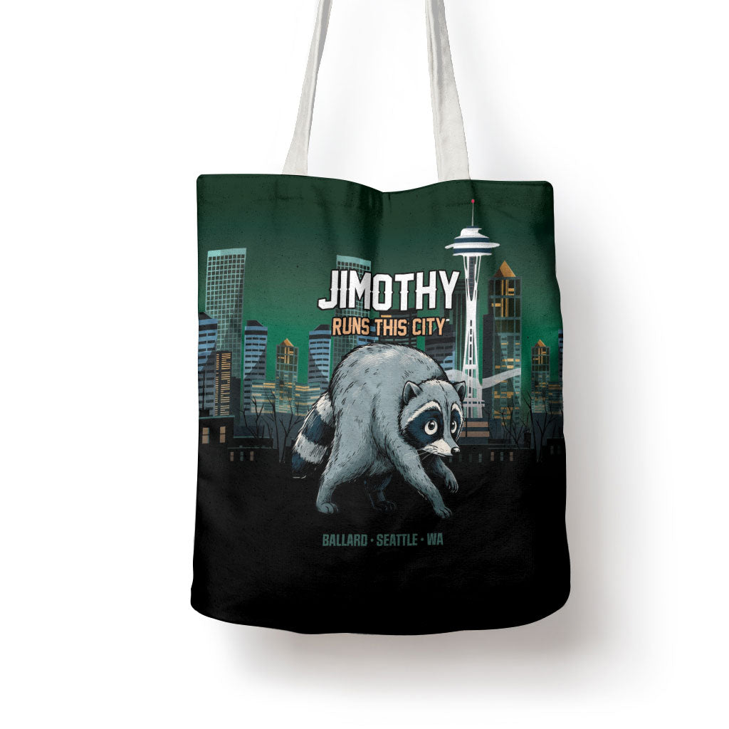 Raccoon Jimothy Runs This City Tote Bag