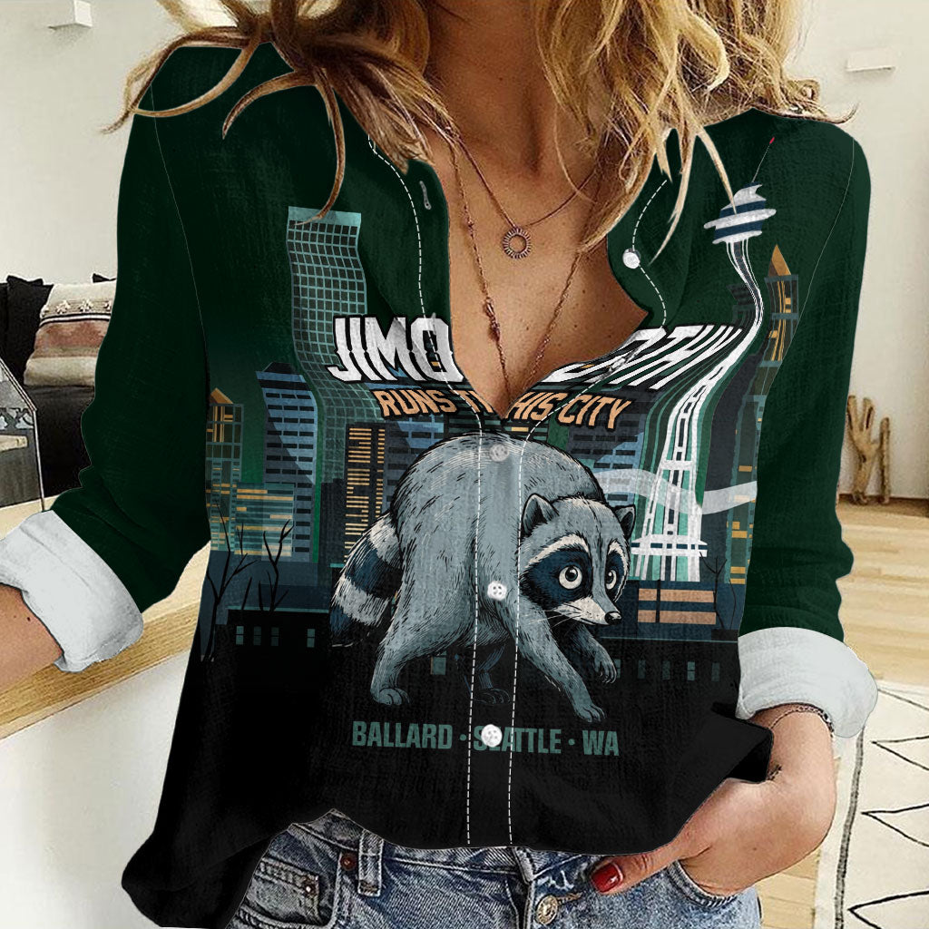Raccoon Jimothy Runs This City Women Casual Shirt