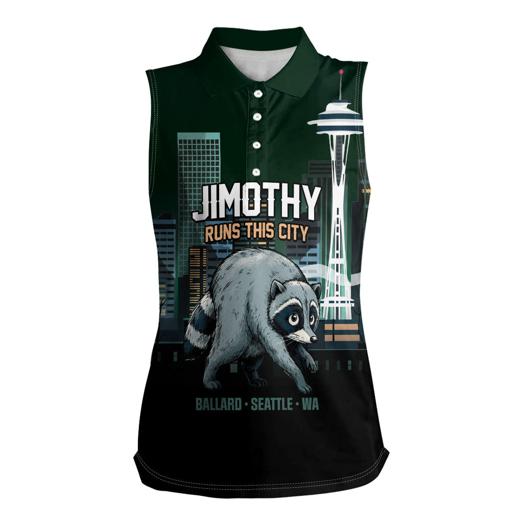 Raccoon Jimothy Runs This City Women Sleeveless Polo Shirt