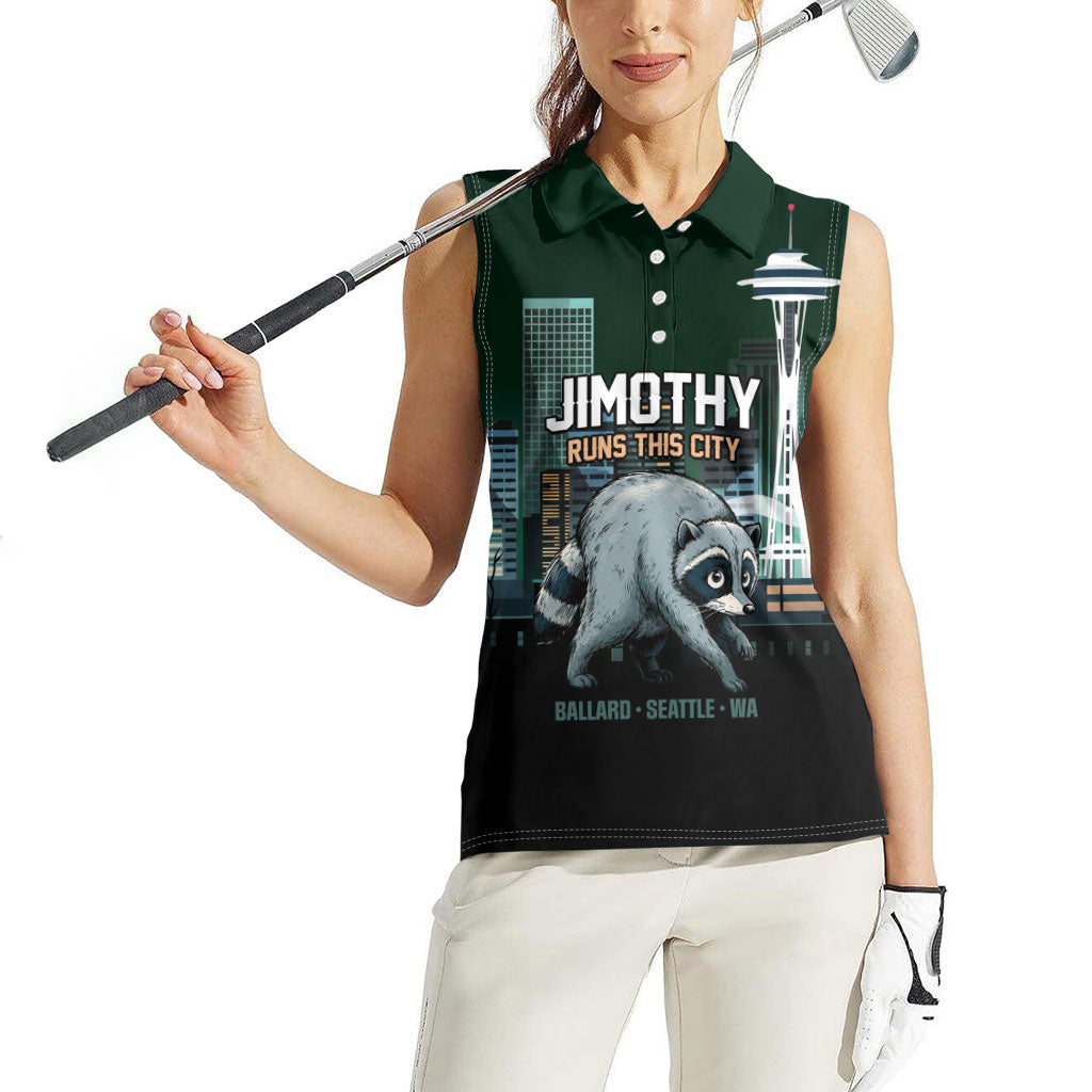 Raccoon Jimothy Runs This City Women Sleeveless Polo Shirt