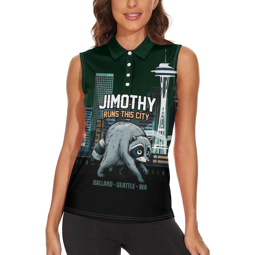 Raccoon Jimothy Runs This City Women Sleeveless Polo Shirt