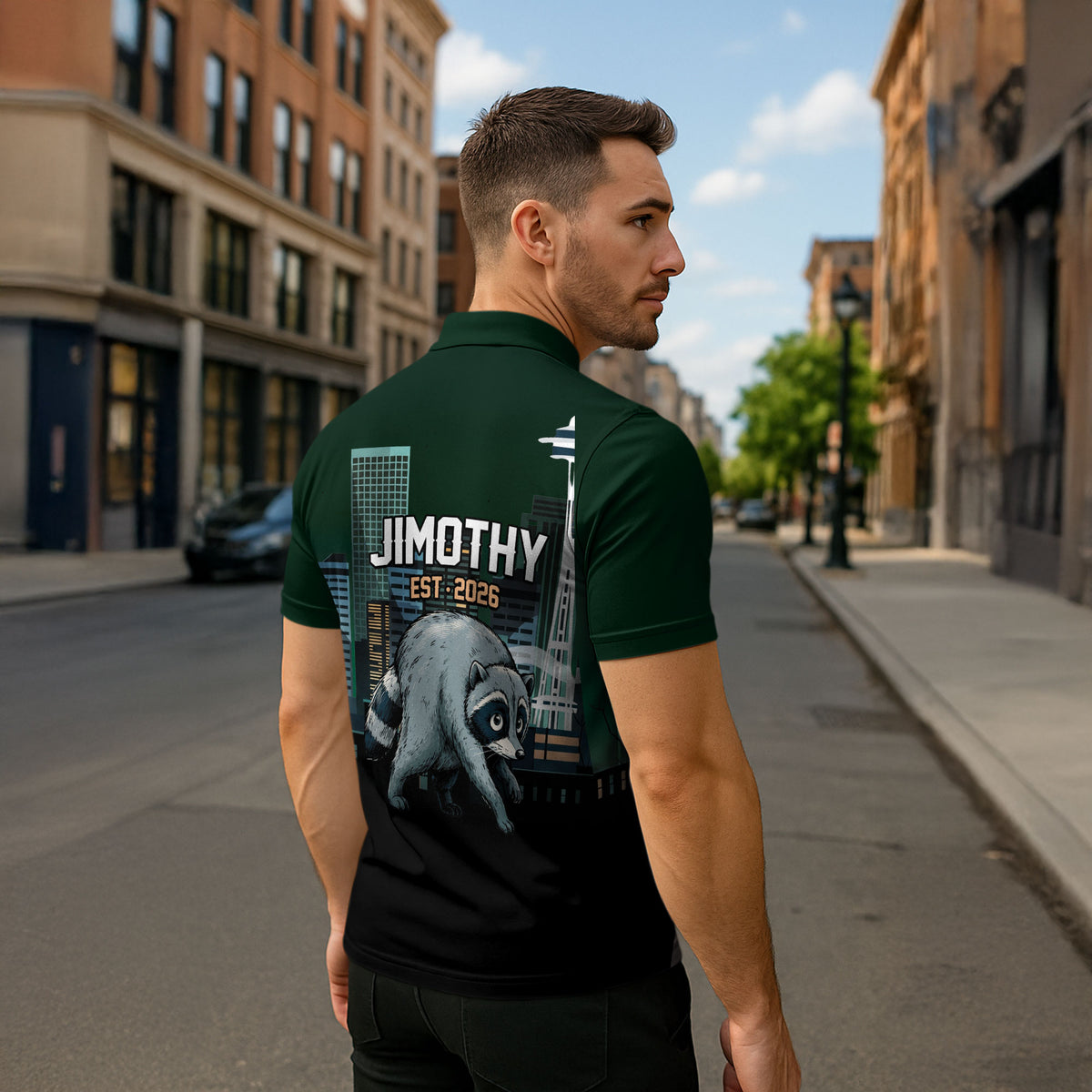 Raccoon Jimothy Runs This City Zipper Polo Shirt