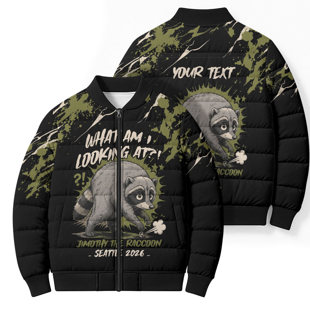 Personalized Raccoon Jimothy Meme Bomber Puffer Jacket What Am I Looking At