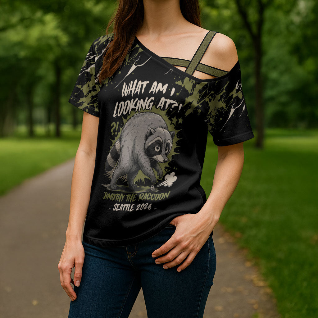 Personalized Raccoon Jimothy Meme Cross Shoulder Shirt What Am I Looking At