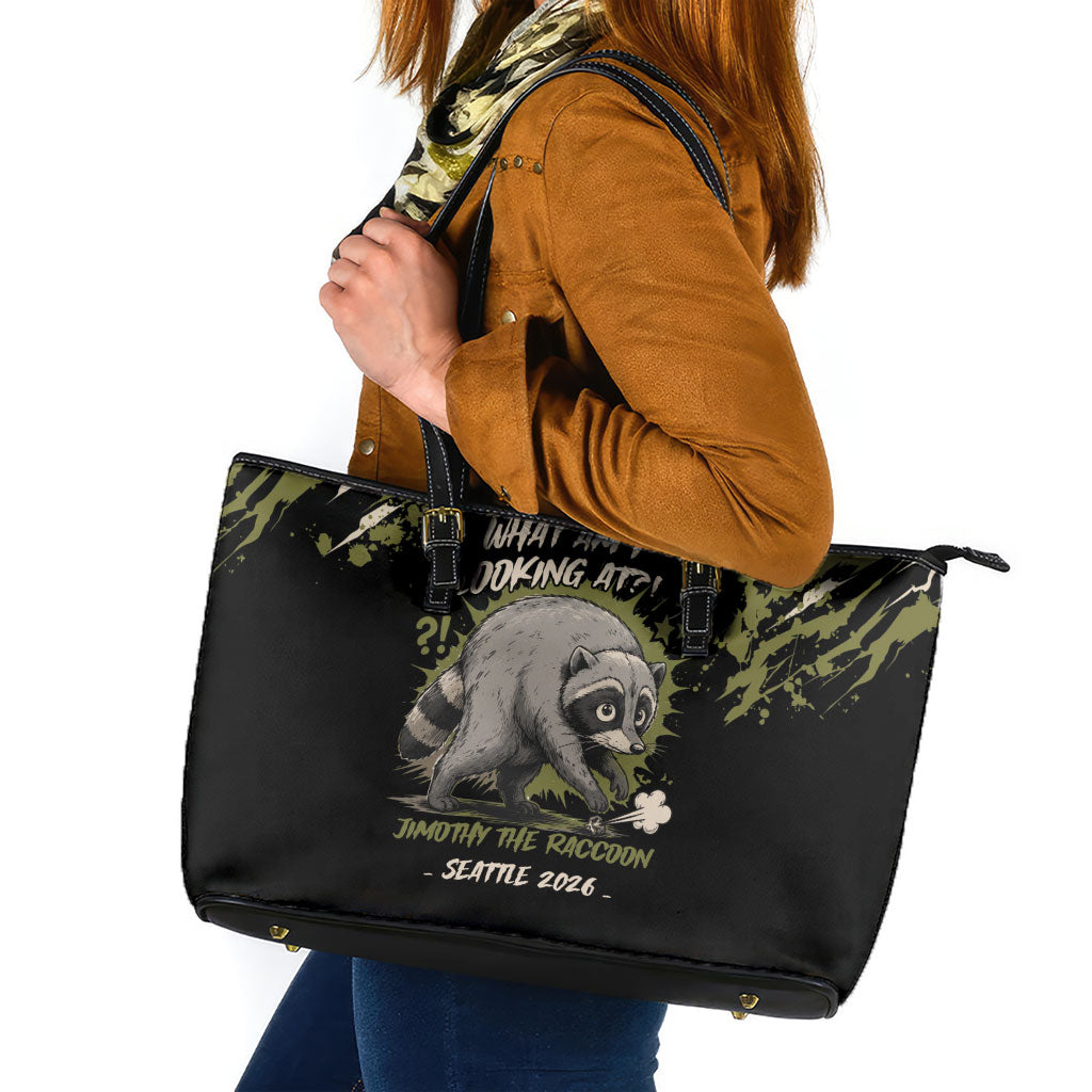 Raccoon Jimothy Meme Leather Tote Bag What Am I Looking At