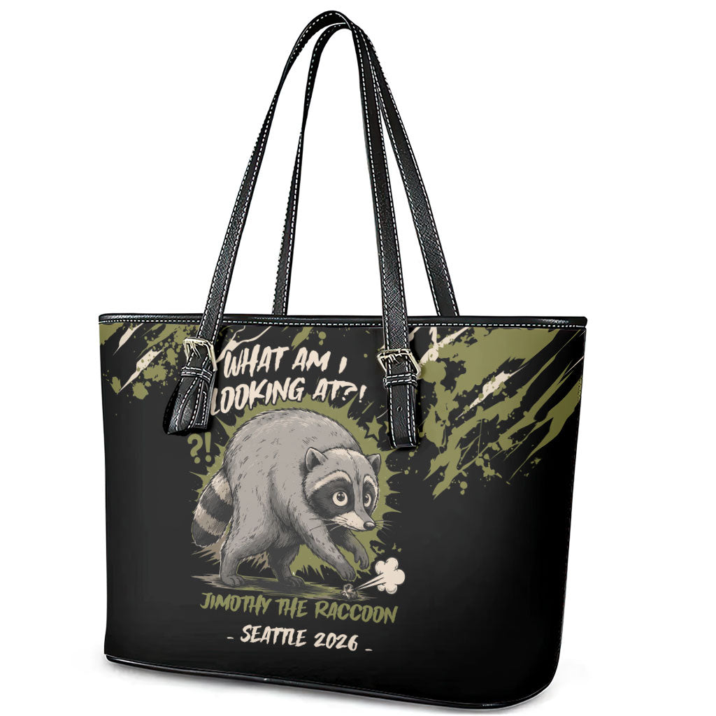 Raccoon Jimothy Meme Leather Tote Bag What Am I Looking At