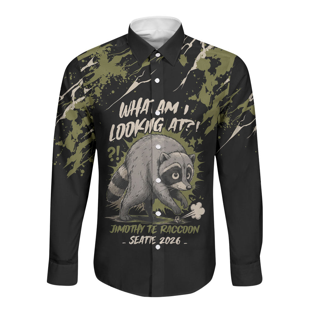 Personalized Raccoon Jimothy Meme Long Sleeve Button Shirt What Am I Looking At