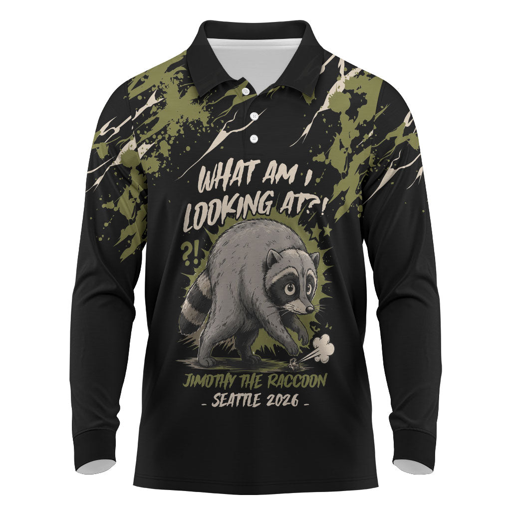 Personalized Raccoon Jimothy Meme Long Sleeve Polo Shirt What Am I Looking At