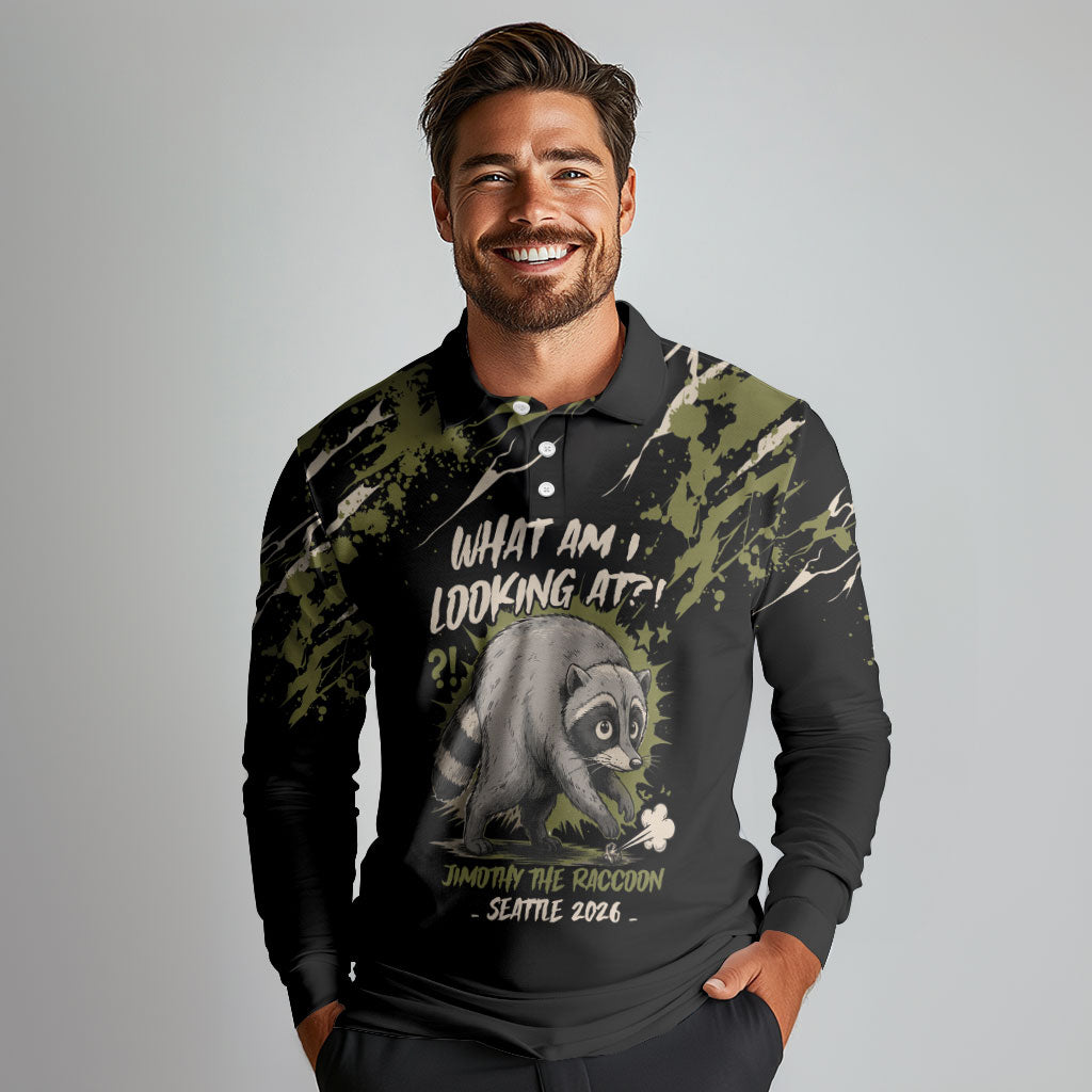 Personalized Raccoon Jimothy Meme Long Sleeve Polo Shirt What Am I Looking At