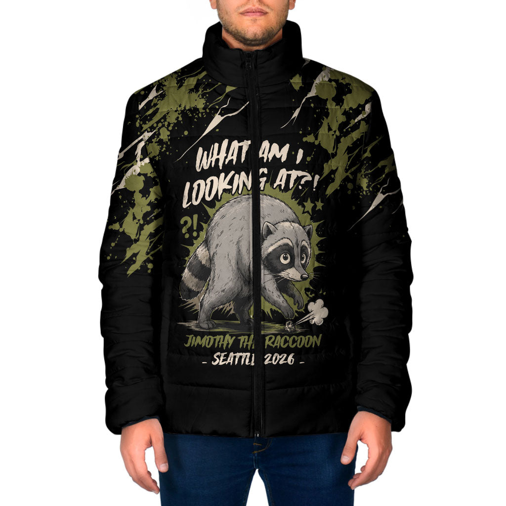 Personalized Raccoon Jimothy Meme Padded Jacket What Am I Looking At