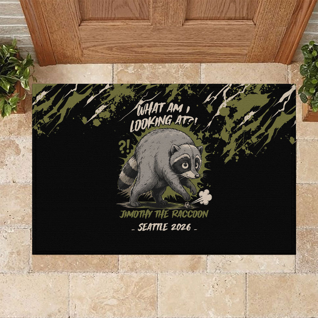 Raccoon Jimothy Meme Rubber Doormat What Am I Looking At