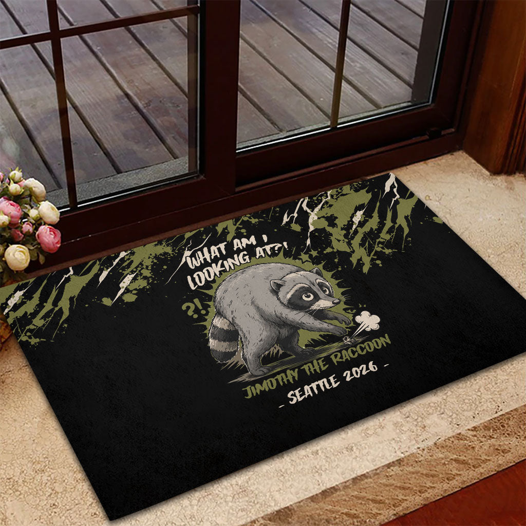 Raccoon Jimothy Meme Rubber Doormat What Am I Looking At