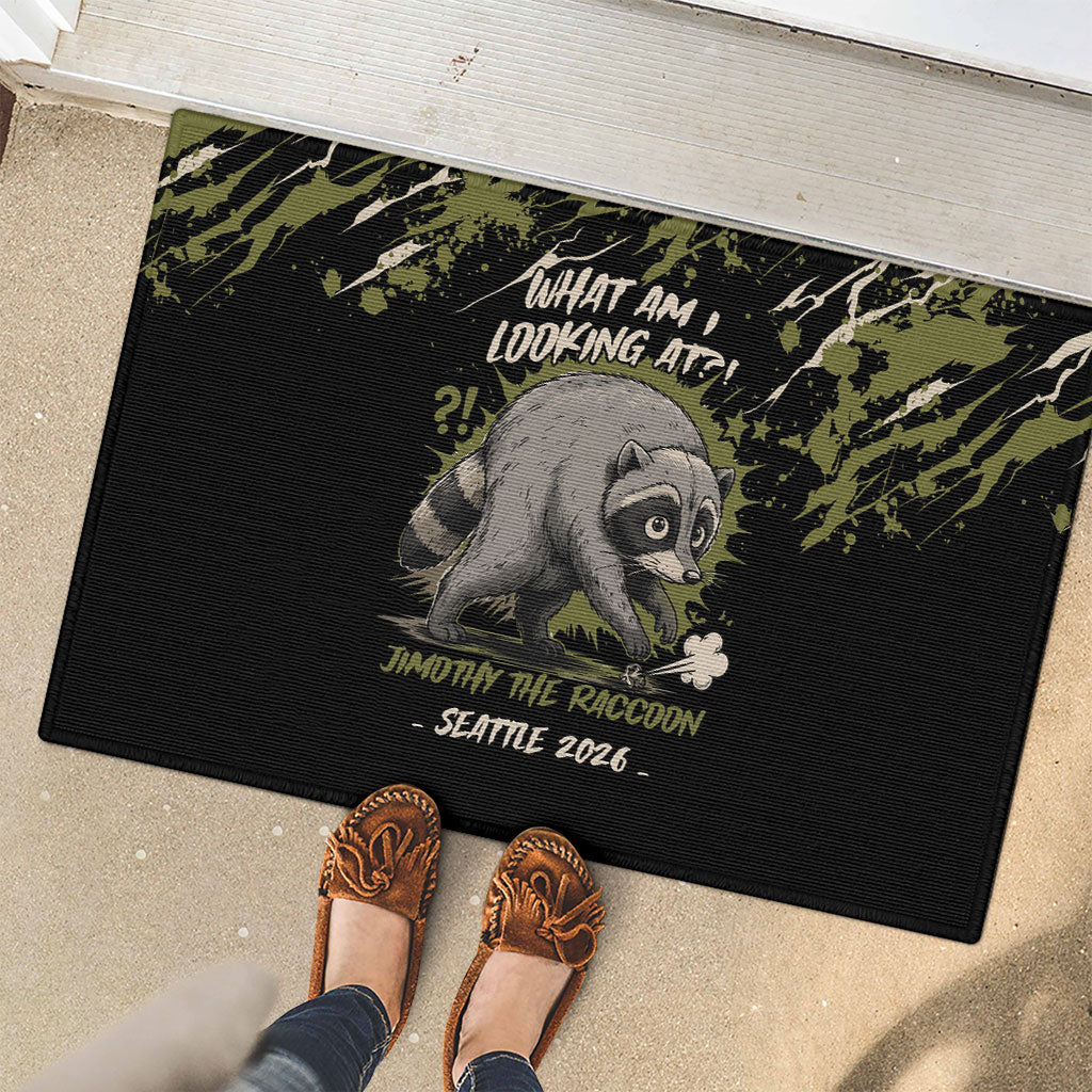 Raccoon Jimothy Meme Rubber Doormat What Am I Looking At