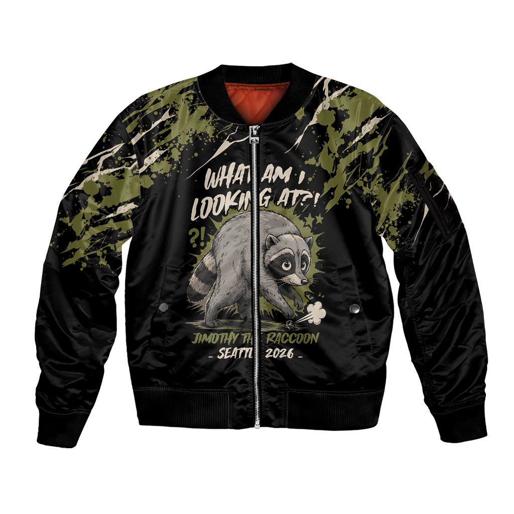 Personalized Raccoon Jimothy Meme Sleeve Zip Bomber Jacket What Am I Looking At