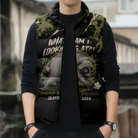 Personalized Raccoon Jimothy Meme Sleeveless Puffer Jacket What Am I Looking At
