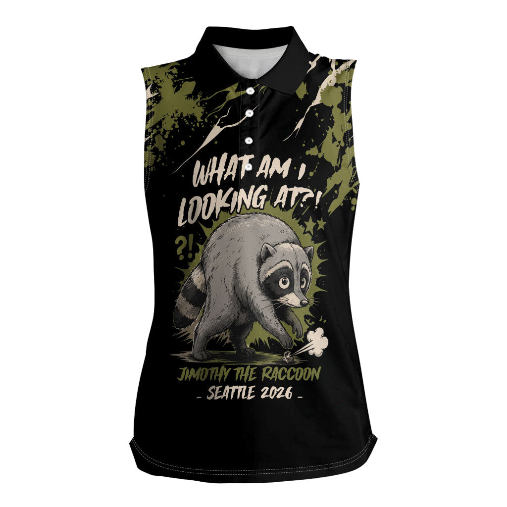 Personalized Raccoon Jimothy Meme Women Sleeveless Polo Shirt What Am I Looking At
