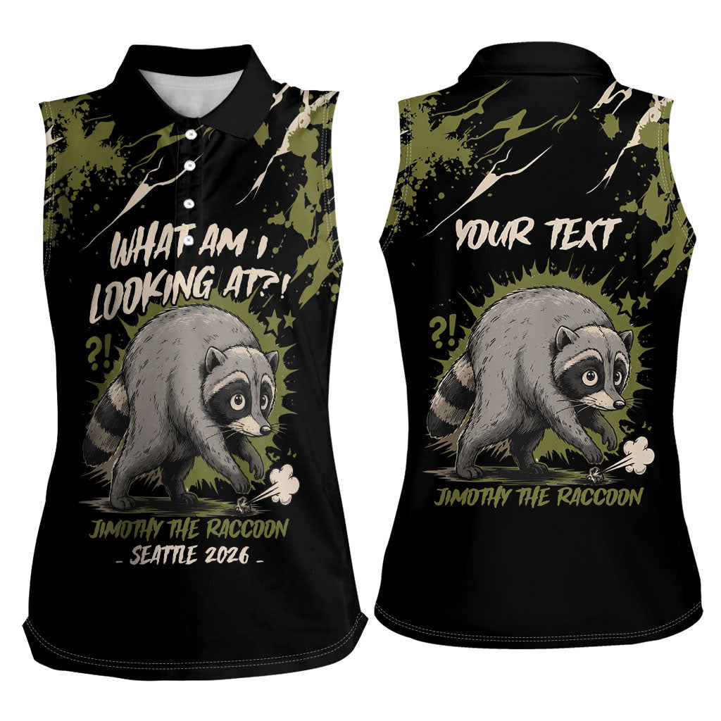 Personalized Raccoon Jimothy Meme Women Sleeveless Polo Shirt What Am I Looking At