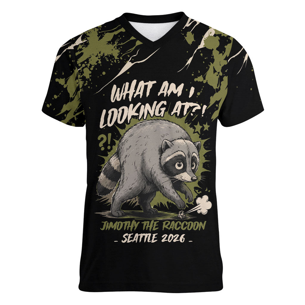 Personalized Raccoon Jimothy Meme Women V-Neck T-Shirt What Am I Looking At