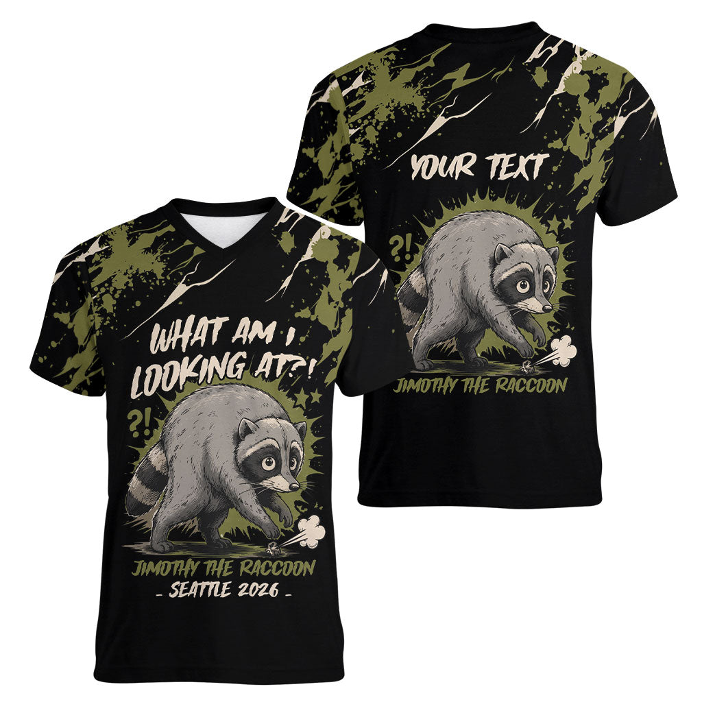 Personalized Raccoon Jimothy Meme Women V-Neck T-Shirt What Am I Looking At