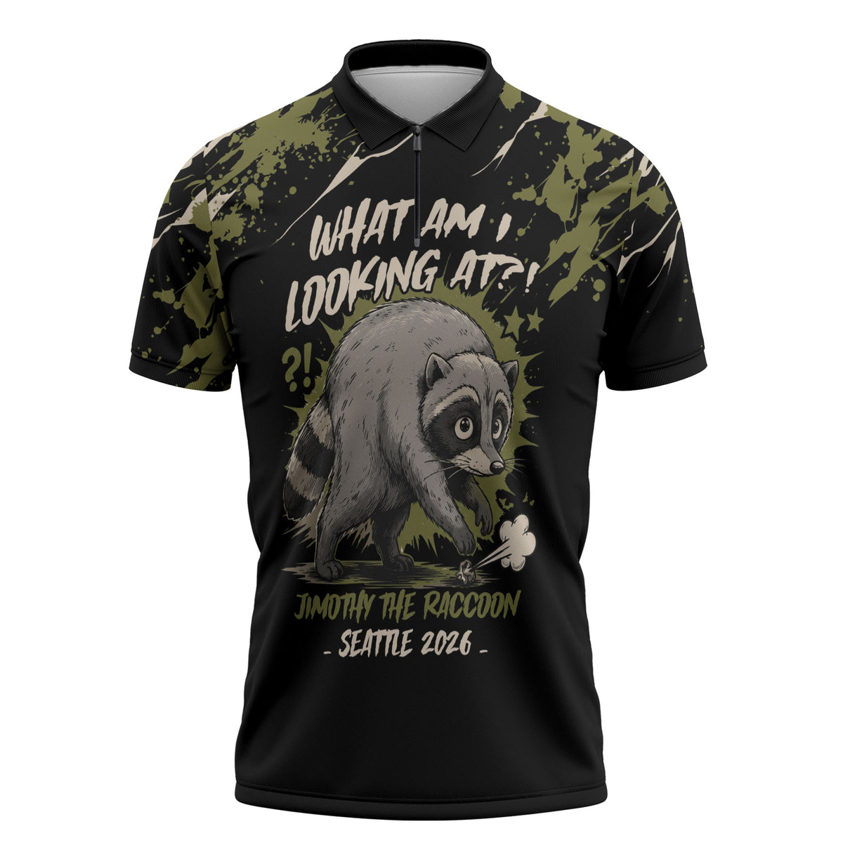 Personalized Raccoon Jimothy Meme Zipper Polo Shirt What Am I Looking At