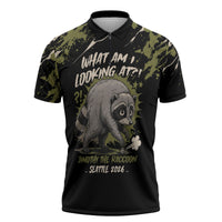 Personalized Raccoon Jimothy Meme Zipper Polo Shirt What Am I Looking At