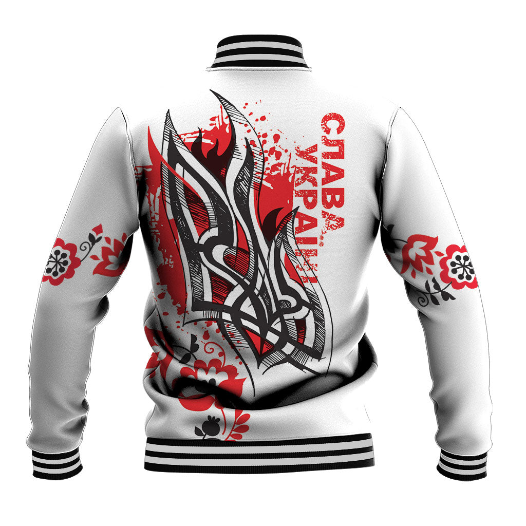 Ukrainian Heritage Tryzub Floral Baseball Jacket Ykpaiha Folk Art
