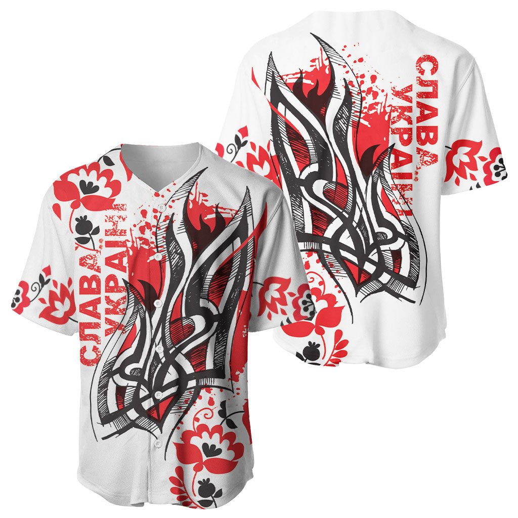 Ukrainian Heritage Tryzub Floral Baseball Jersey Ykpaiha Folk Art