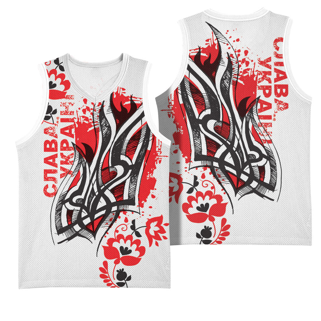 Ukrainian Heritage Tryzub Floral Basketball Jersey Ykpaiha Folk Art