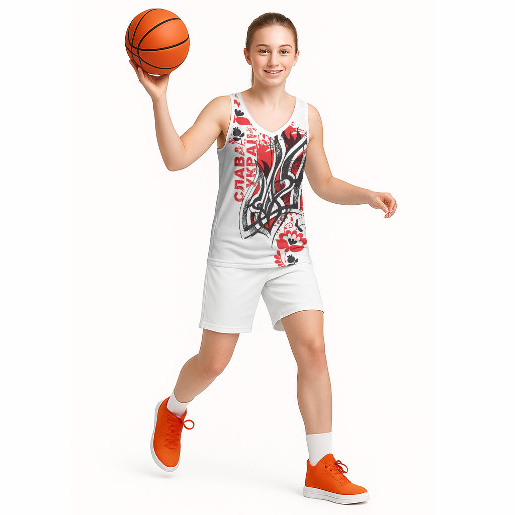 Ukrainian Heritage Tryzub Floral Basketball Jersey Ykpaiha Folk Art