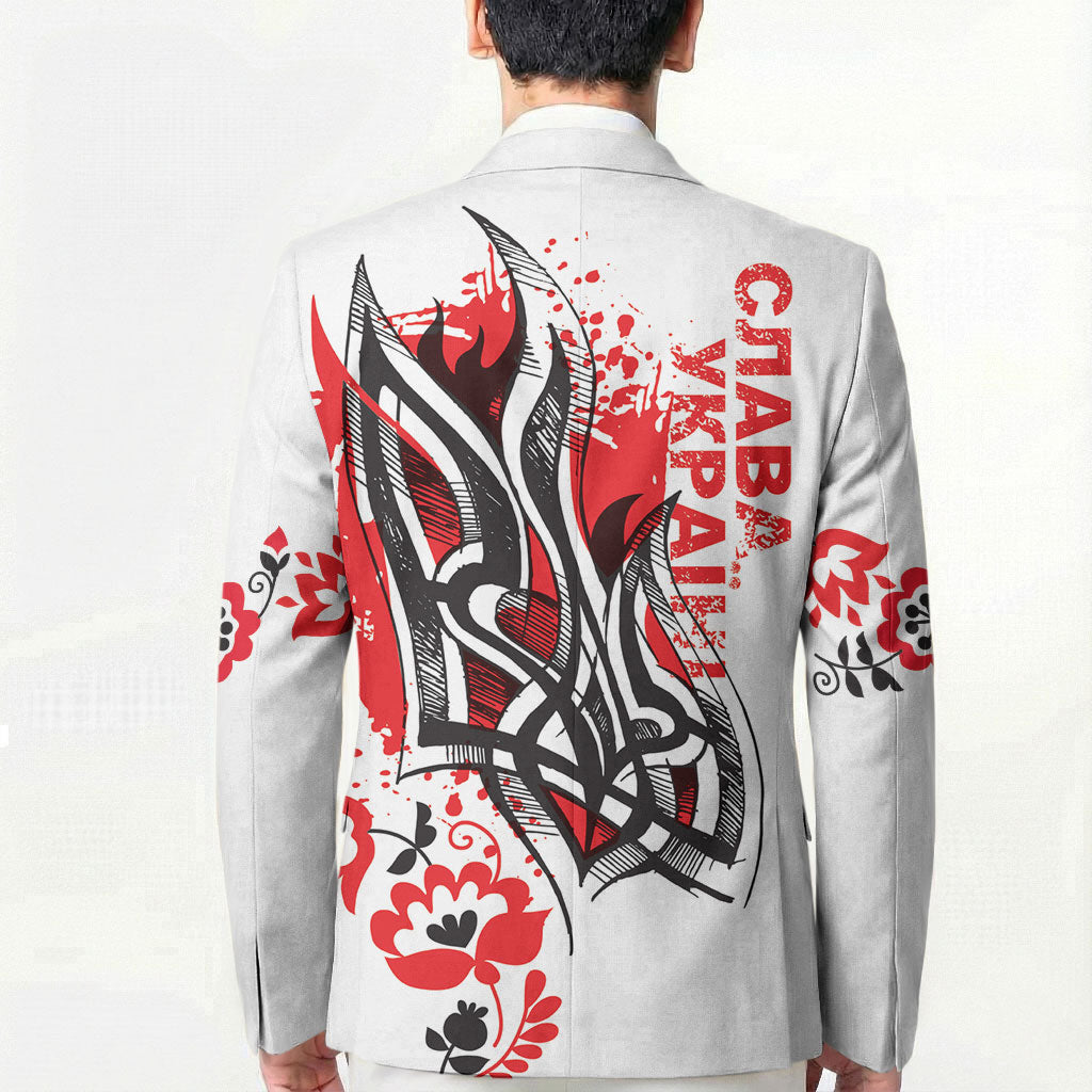 Ukrainian Heritage Tryzub Floral Blazer Ykpaiha Folk Art