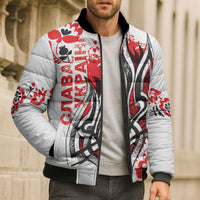Ukrainian Heritage Tryzub Floral Bomber Puffer Jacket Ykpaiha Folk Art