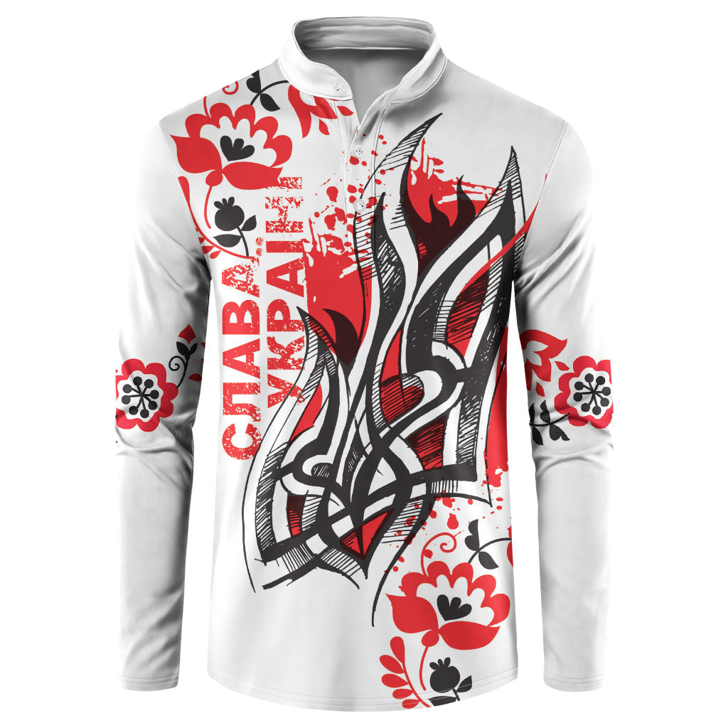 Ukrainian Heritage Tryzub Floral Button Sweatshirt Ykpaiha Folk Art