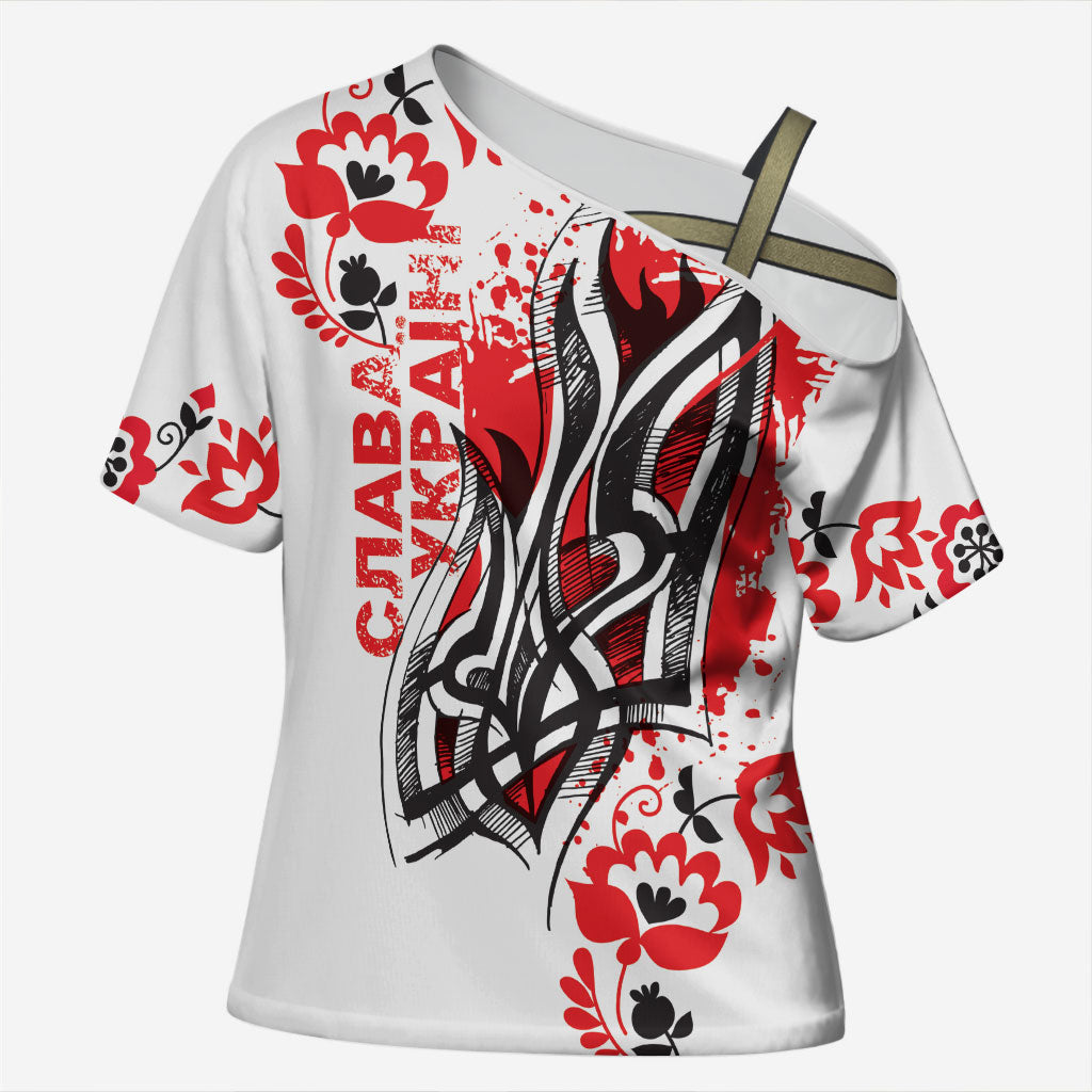 Ukrainian Heritage Tryzub Floral Cross Shoulder Shirt Ykpaiha Folk Art