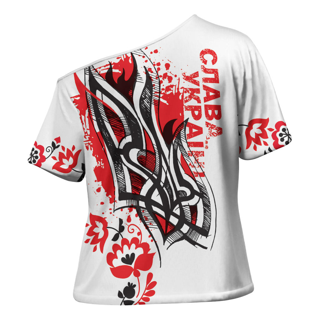 Ukrainian Heritage Tryzub Floral Cross Shoulder Shirt Ykpaiha Folk Art