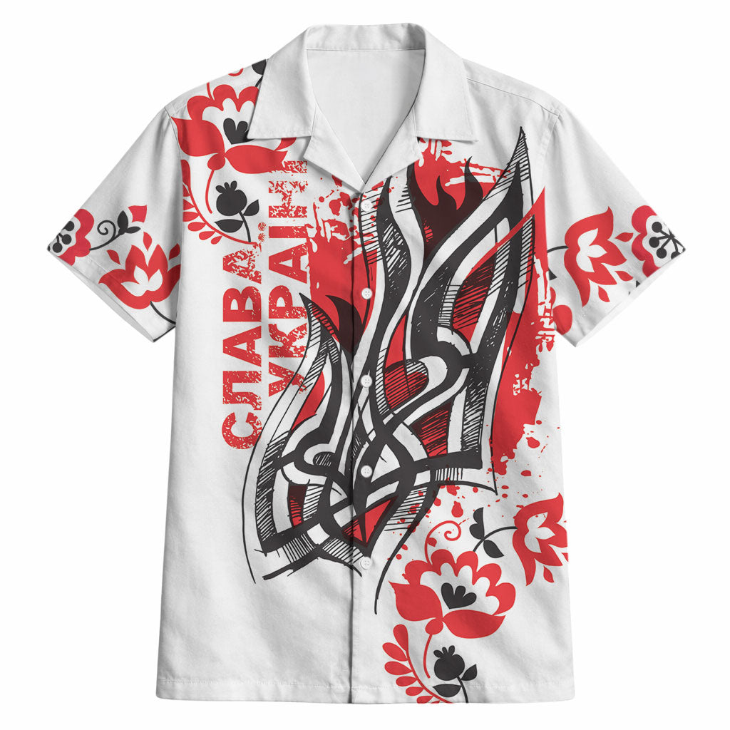 Ukrainian Heritage Tryzub Floral Hawaiian Shirt Ykpaiha Folk Art