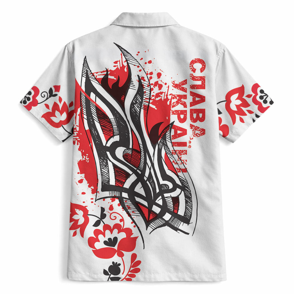 Ukrainian Heritage Tryzub Floral Hawaiian Shirt Ykpaiha Folk Art