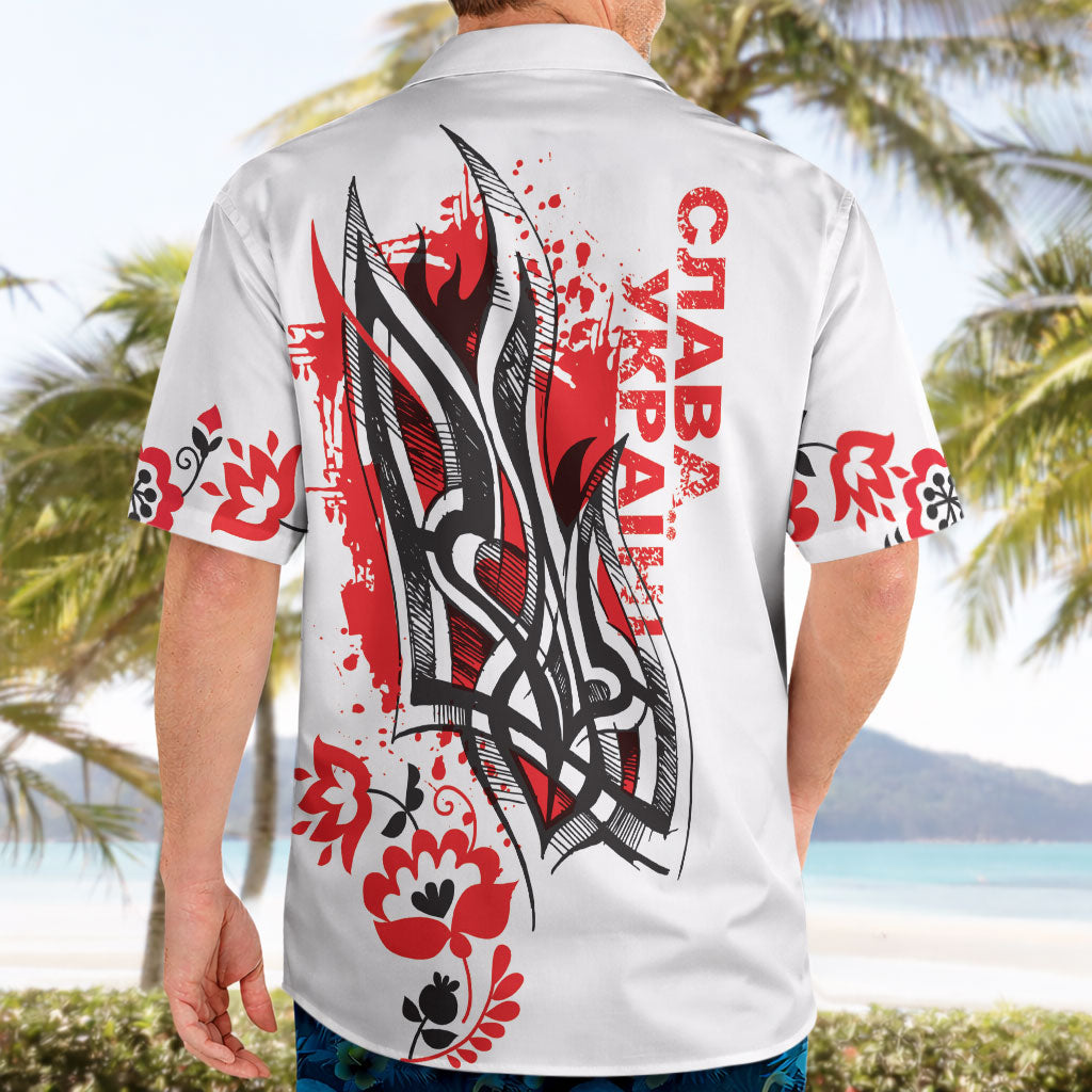 Ukrainian Heritage Tryzub Floral Hawaiian Shirt Ykpaiha Folk Art